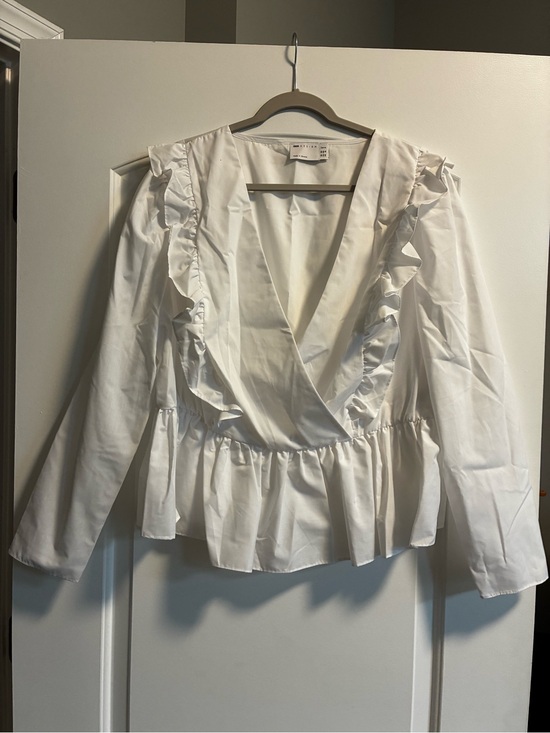 ASOS Curve Tops - ASOS Curve White Ruffle Wrap Peplum Blouse